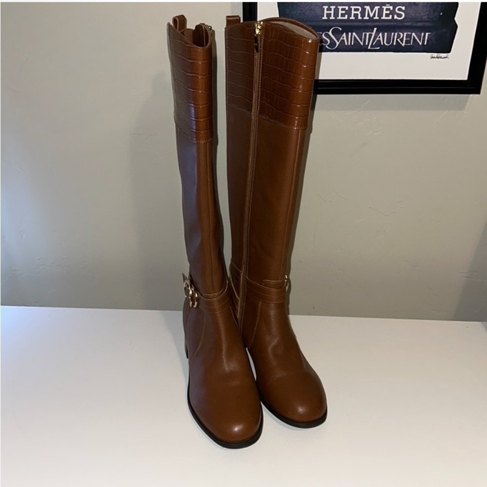 Marc Fisher NEW Women's Hailin Regular Calf Leather Tall Boots Cognac, 6W - Picture 2 of 7